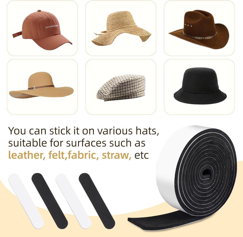 TaShow Hat Size Reducer Insert and 2 Rolls Hat Sizing Tape, Inserts to Make Fit Smaller for Cowboy, Fedora, Baseball Caps, Pana, Straw (Black & White) - Image 4